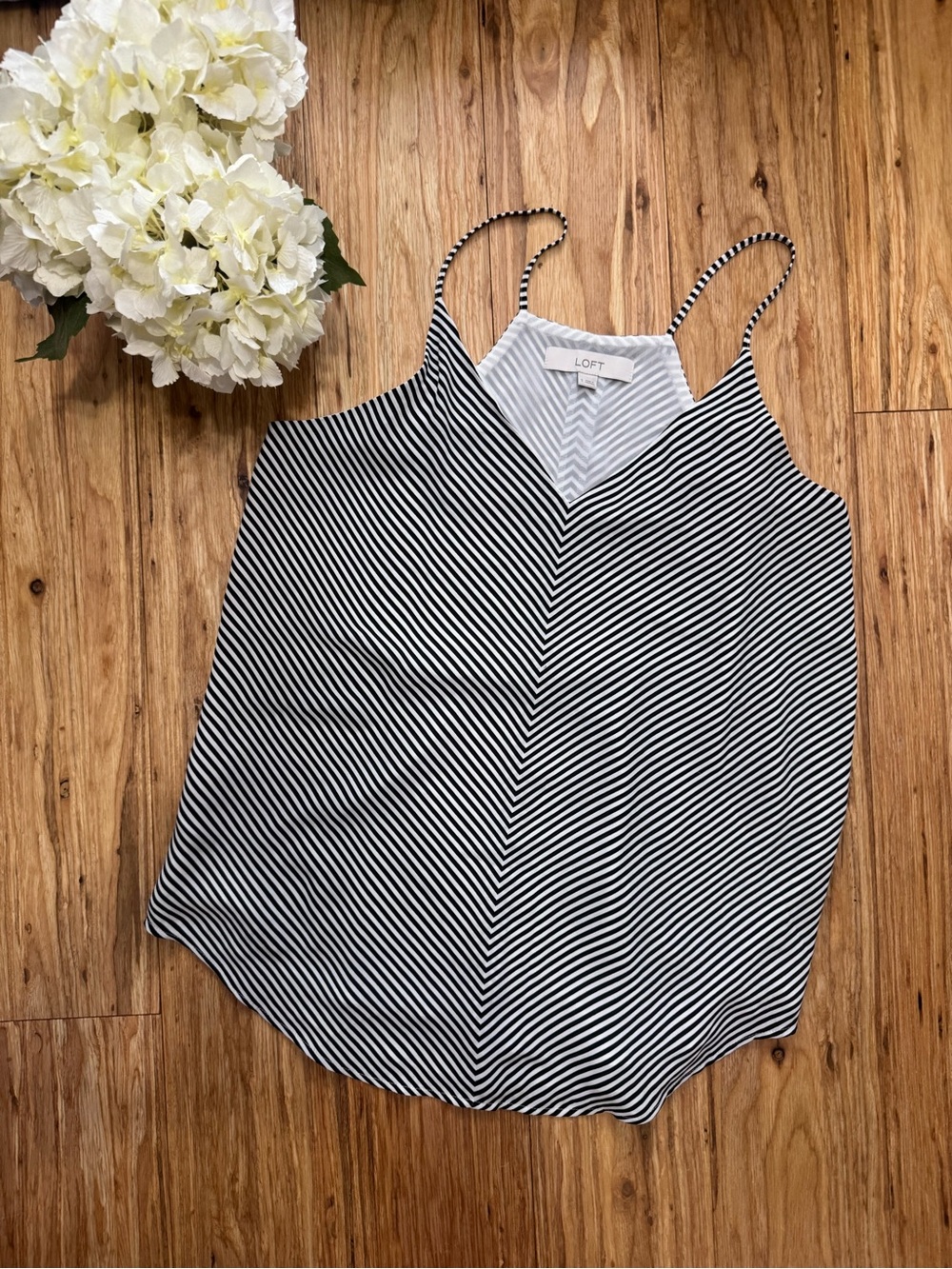 LOFT Black & White Striped V-Neck Spaghetti Strap Cami